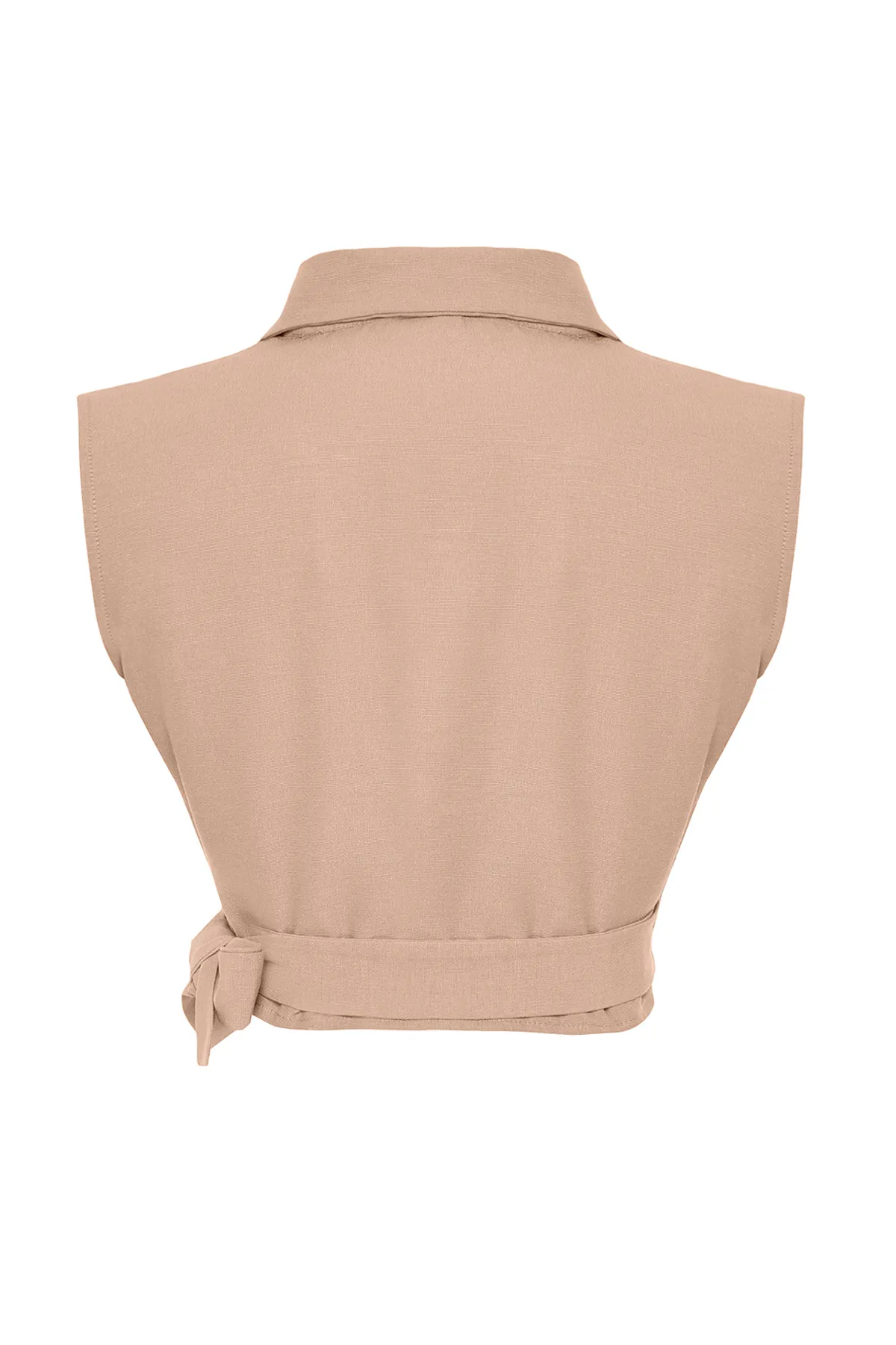 Trendyol Collection  Nerzfarbene, gebundene Bluse in gewebter Leinenoptik TWOSS23BZ00550