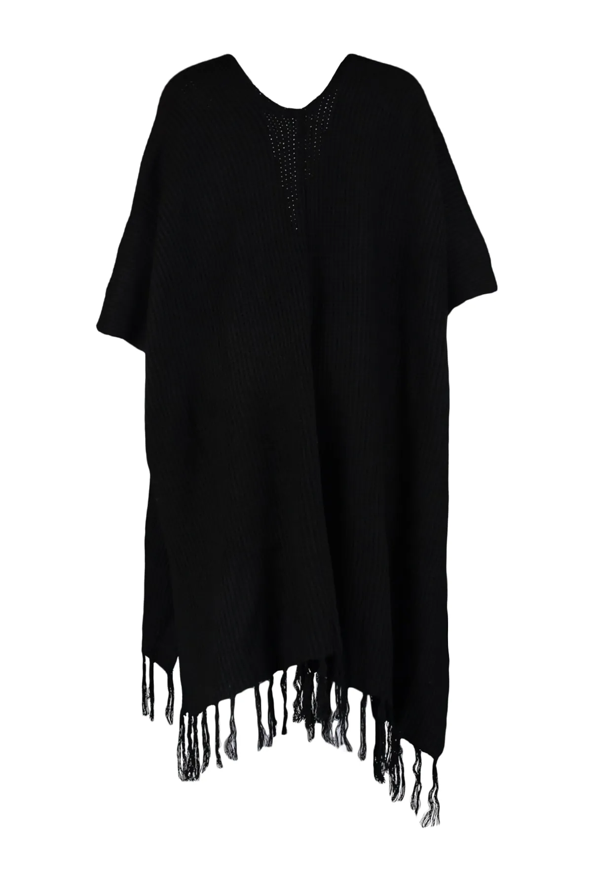 Trendyol Modest  Schwarzer langer Strickcardigan mit Quasten TCTAW23TH00008