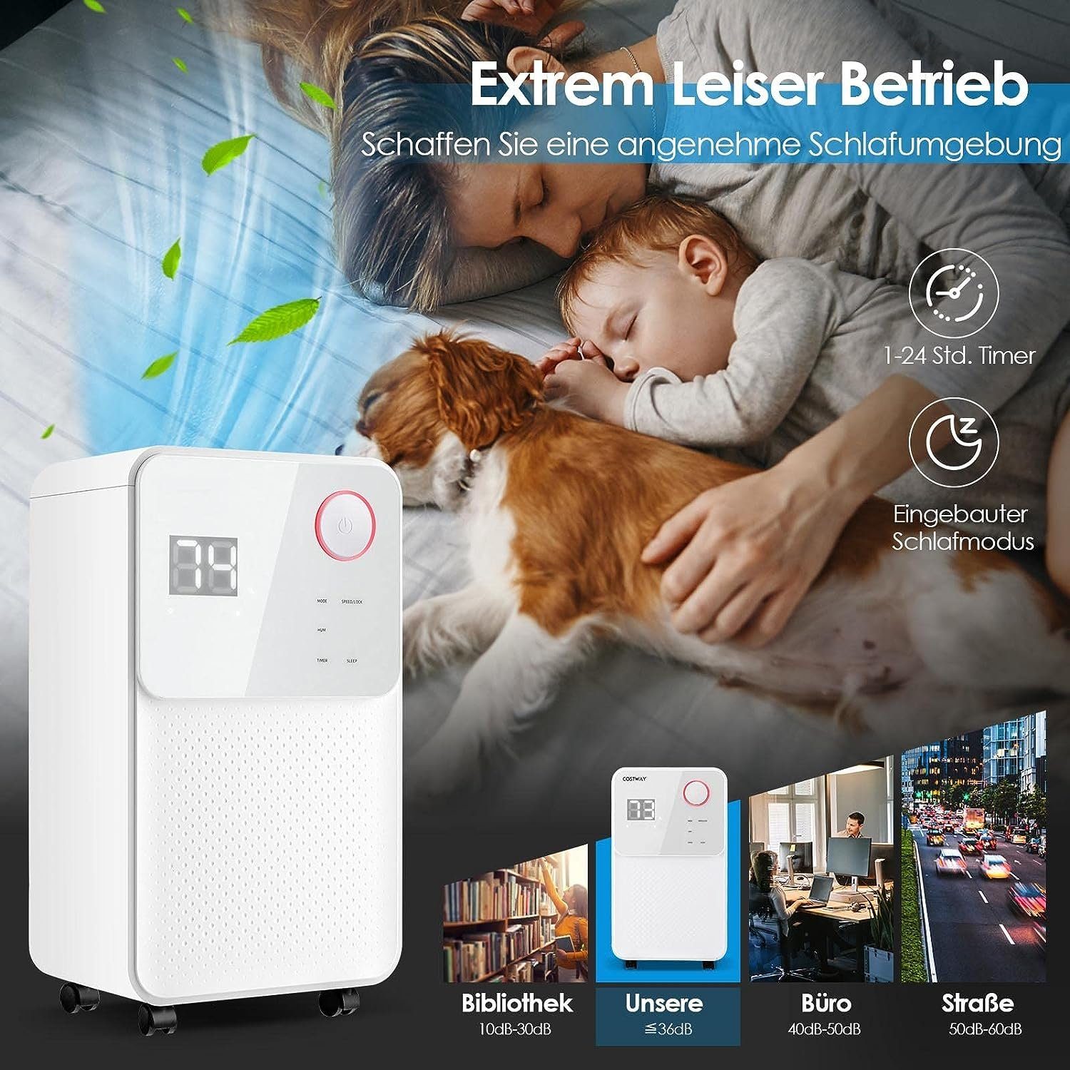 KOMFOTTEU Luftentfeuchter, für 15 m³ Räume, Entfeuchtung 12,00 l/Tag, Tank 2,00 l