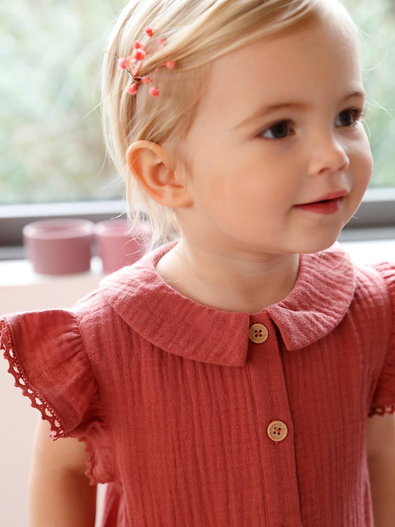 Vertbaudet Mädchen Baby Overall, Schmetterlingsärmel mit Stickerei - salbeigrün