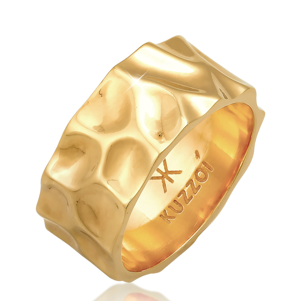 KUZZOI KUZZOI Bague à anneau pour homme martelée d'occasion ayant l'air solide en argent Bague