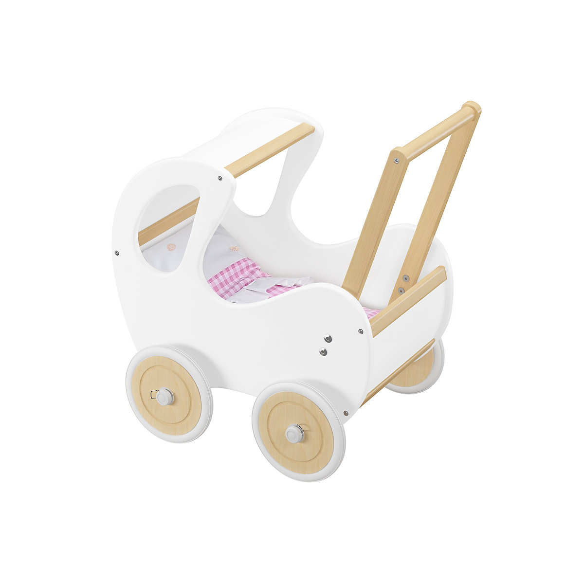 Weißer Holzpuppenwagen als Lauflernhilfe 95-001