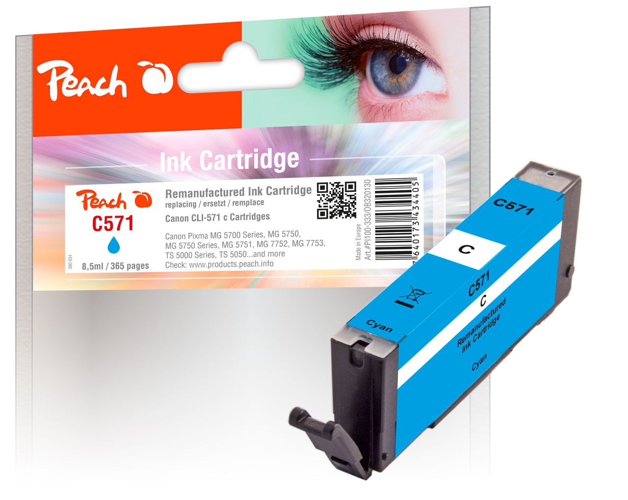 Peach Tintenpatrone cyan ersetzt Canon CLI-571C
