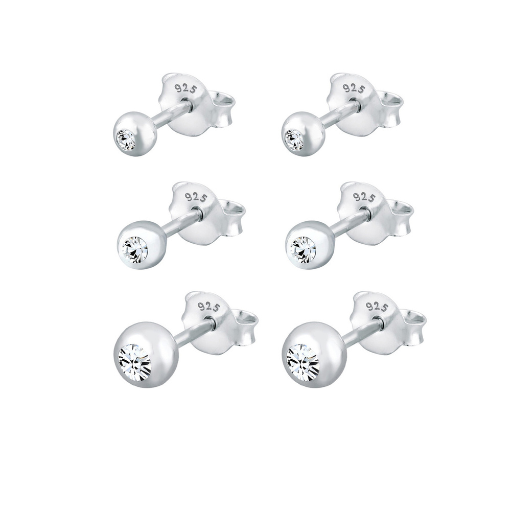 Elli Elli Boucles d'Oreilles Set de Cristal Clous d'Oreilles Femme  (925/1000) Argent Boucles d'oreilles