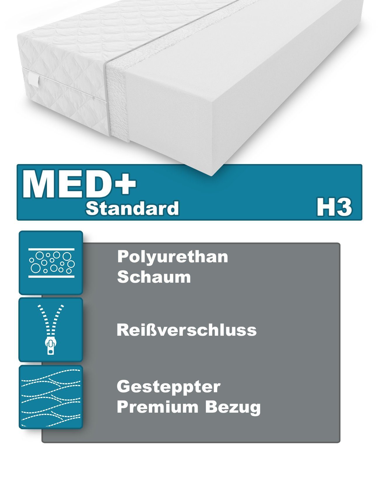 Kaltschaummatratze Matratze MED+ Standard Kaltschaum Rollmatratze H3 10 cm 80 x 180 cm, KingMatratzen, 10 cm hoch