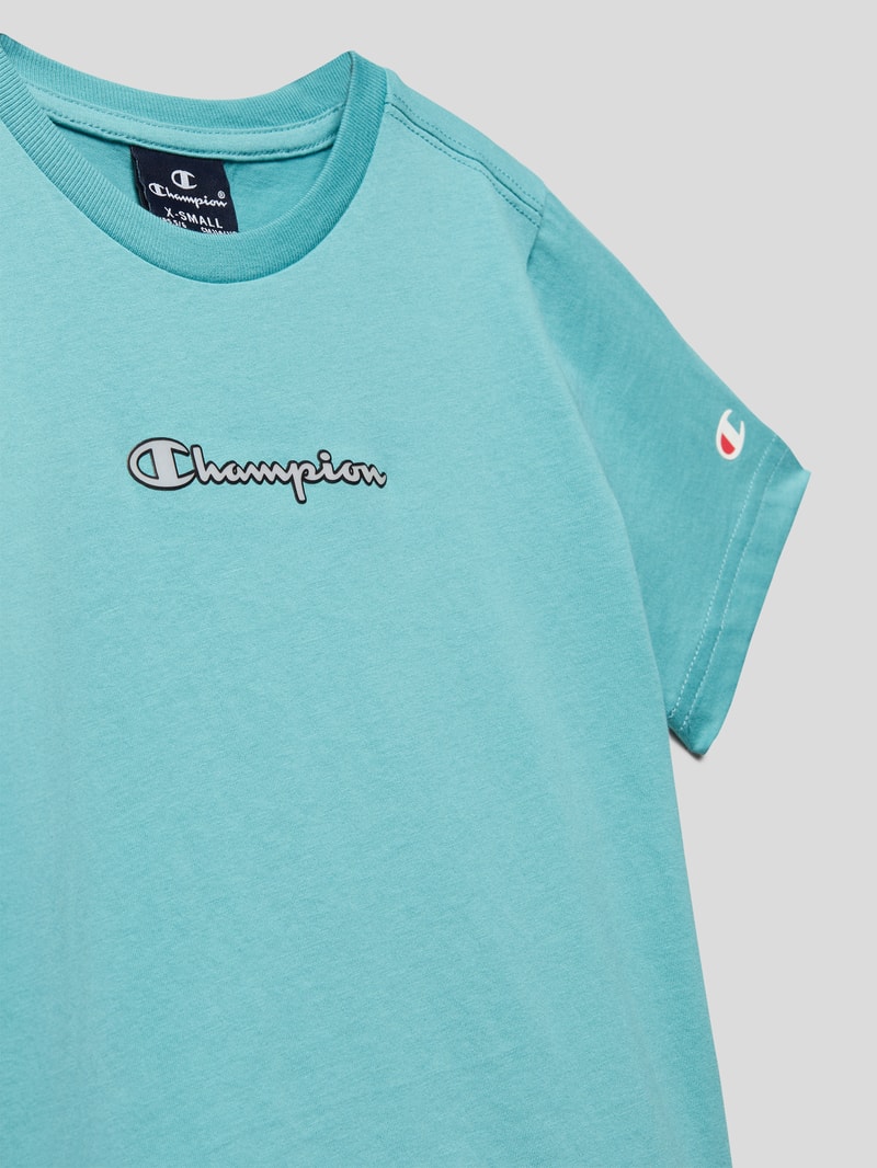 T-Shirt mit Label-Schriftzug in mint