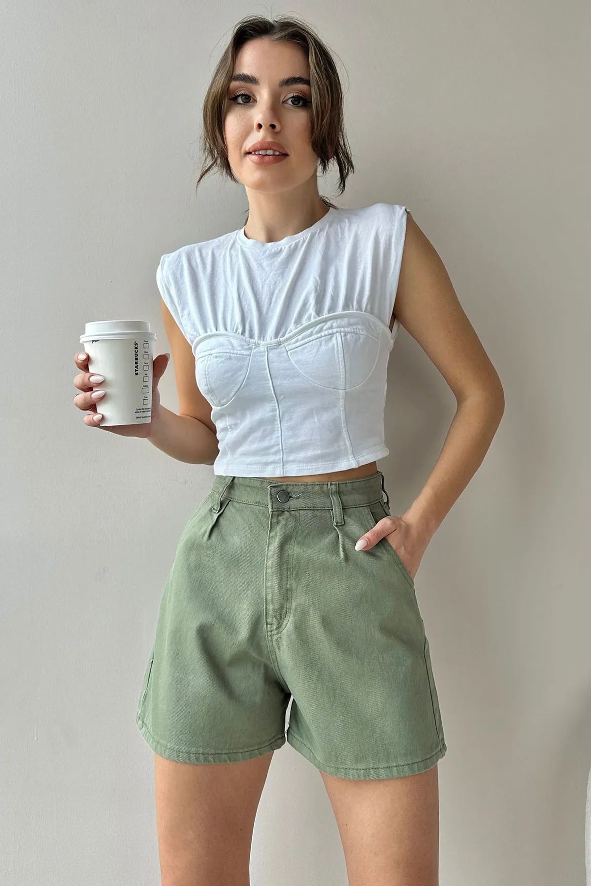 Trend Alaçatı Stili  Shorts - Grün - Mittlerer Bund