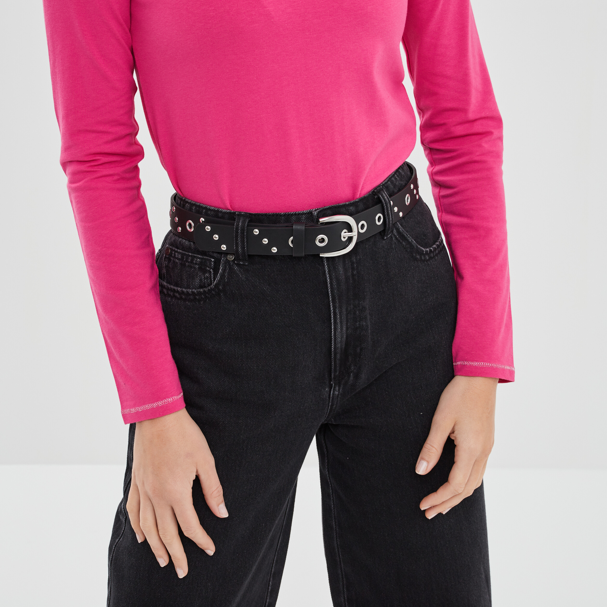 Ceinture à clous et oeillets noir femme | La Halle