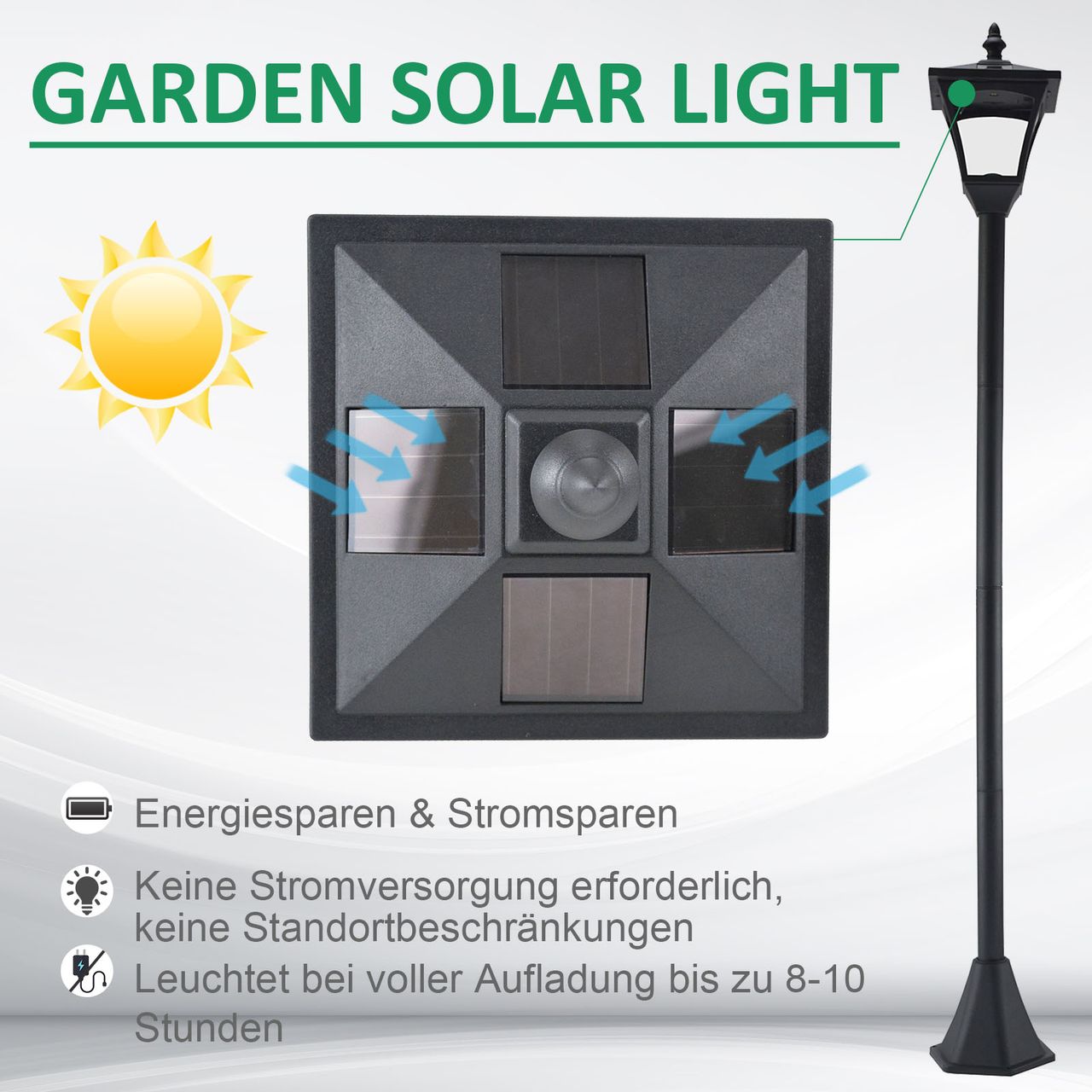 Outsunny Solar Laterne Gartenlaterne Gartenleuchte mit LED 10 Lumen H120cm