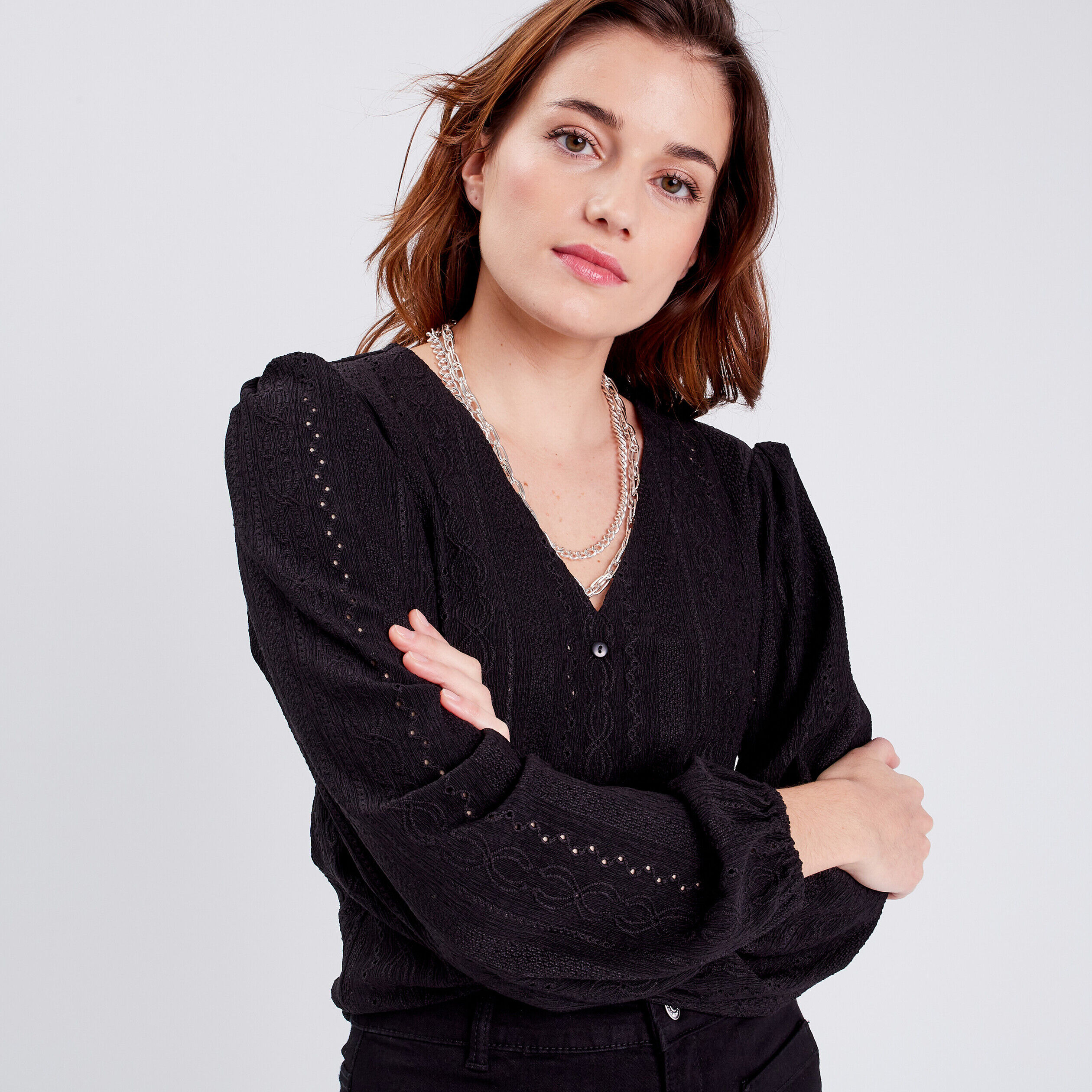 T-shirt manches longues noir femme | Cache Cache