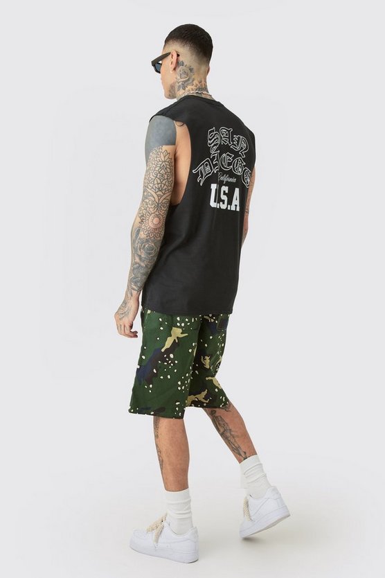 Tall Varsity San Diego Backprint Tank In Black
