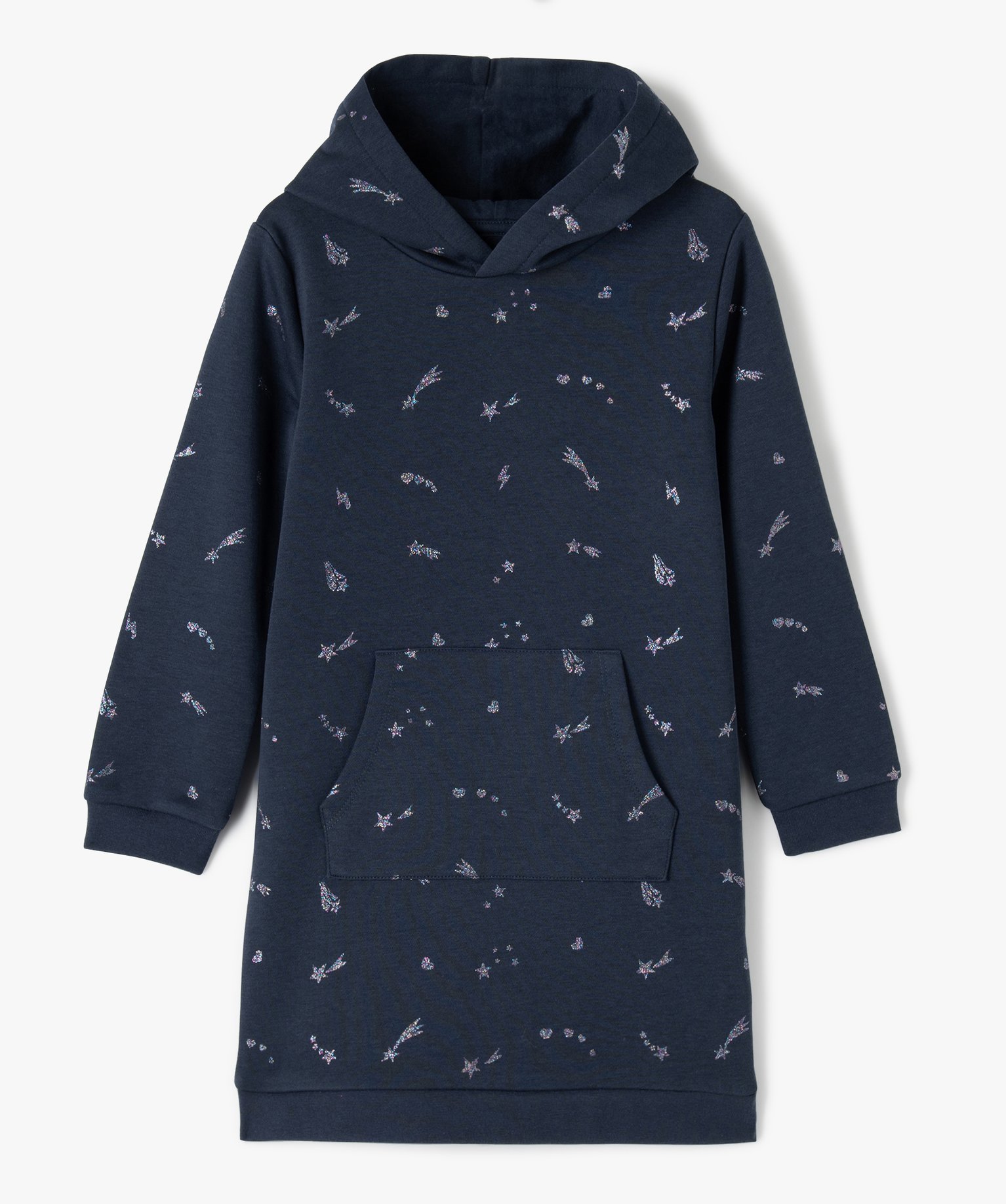 Robe sweat à capuche fille avec poche kangourou marine | GEMO