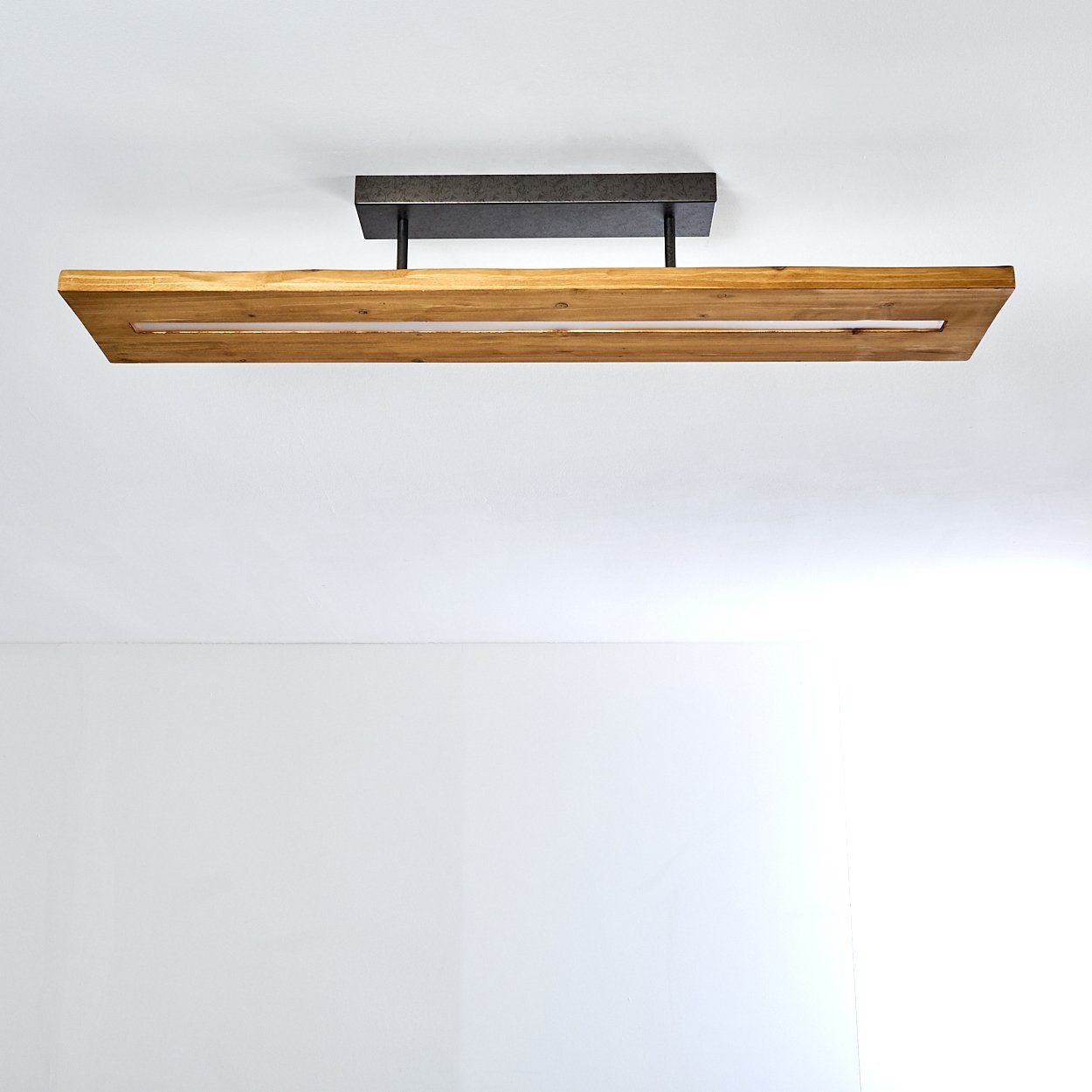 hofstein Deckenleuchte Volano dimmbare Deckenlampe aus dunklem Holz und Metall, Dunkelgrau, 3000 Kelvin, 3000 Lumen, moderne Zimmerlampe, dimmbar über den Lichtschalter