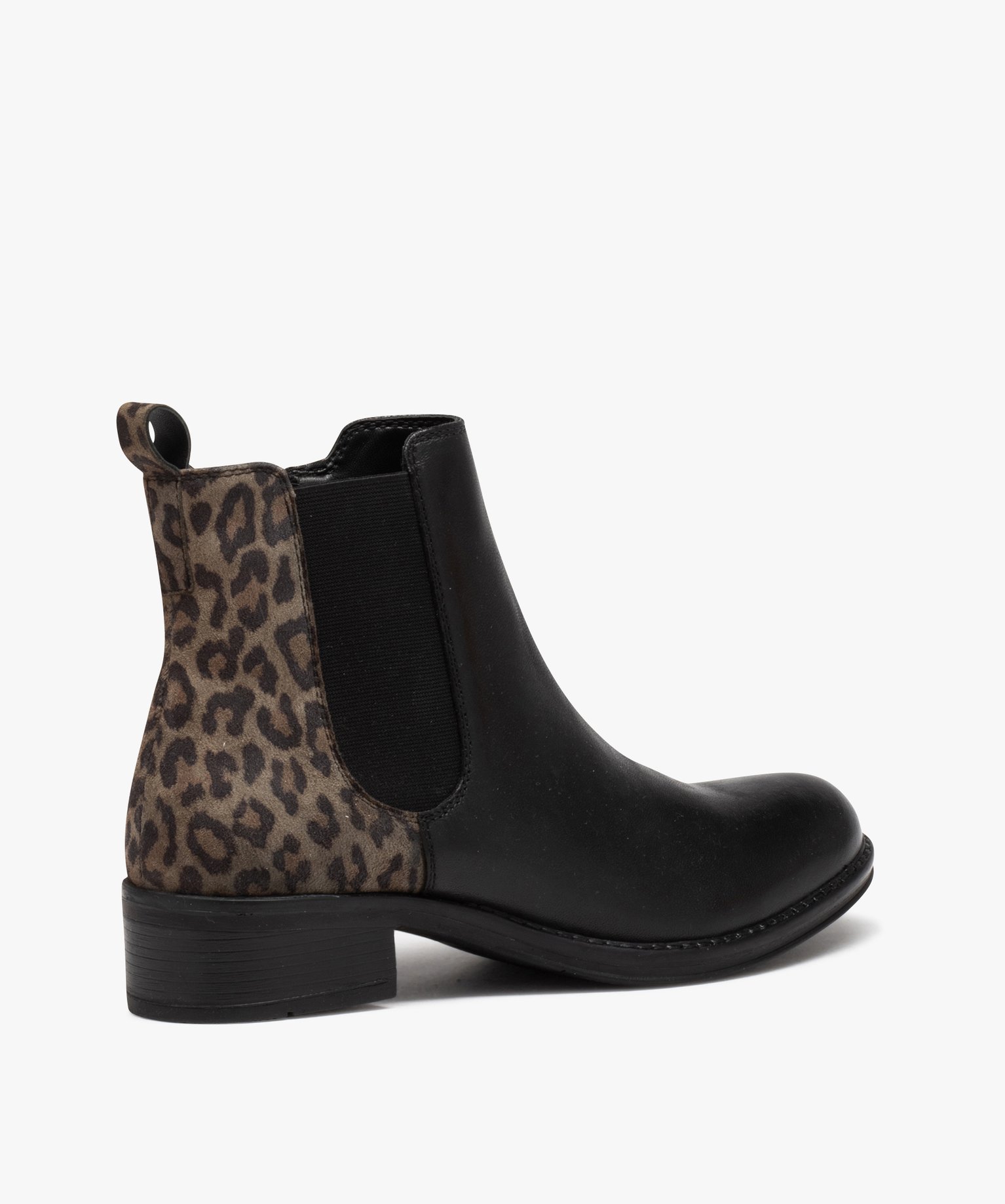 Bottines femme à talon dessus en cuir bicolore imprimé lé... noir | GEMO
