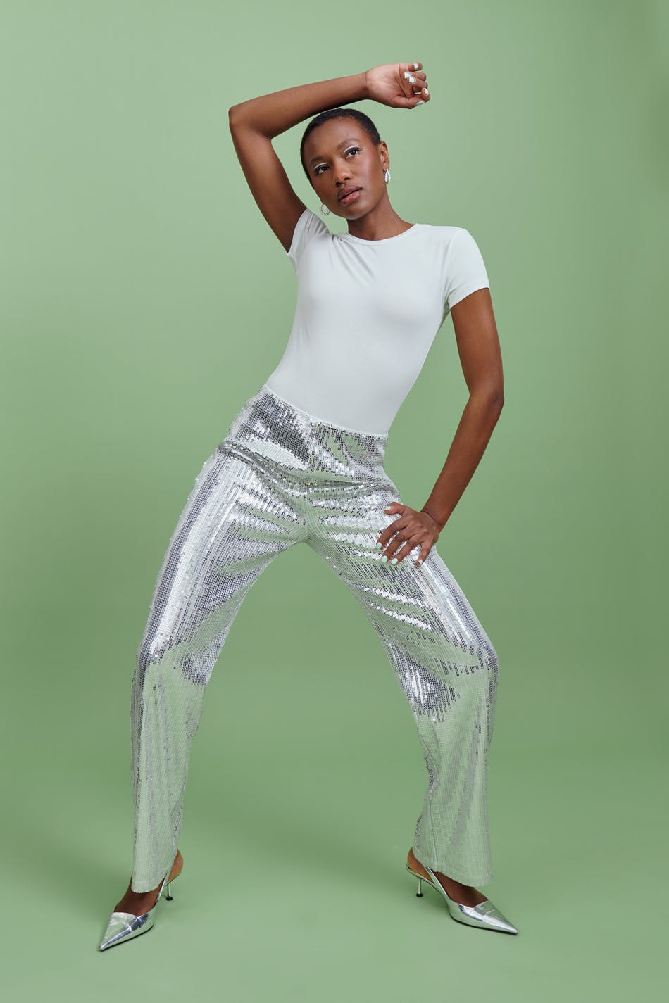 Silver sequin trousers