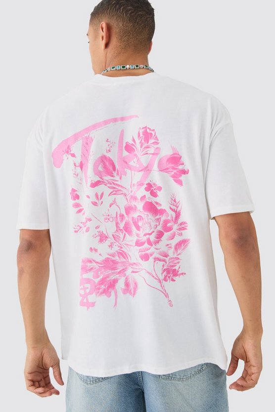Oversize T-Shirt mit floralem Tokyo-Print
