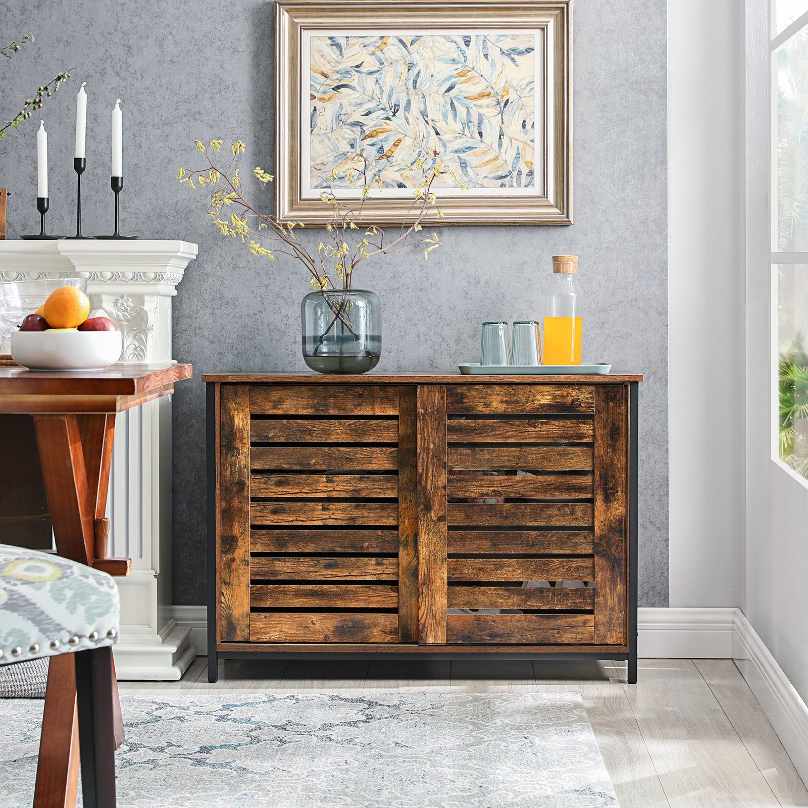 VASAGLE Sideboard Küchenschrank, mit Schiebetüren, Breite 100 cm, vintage