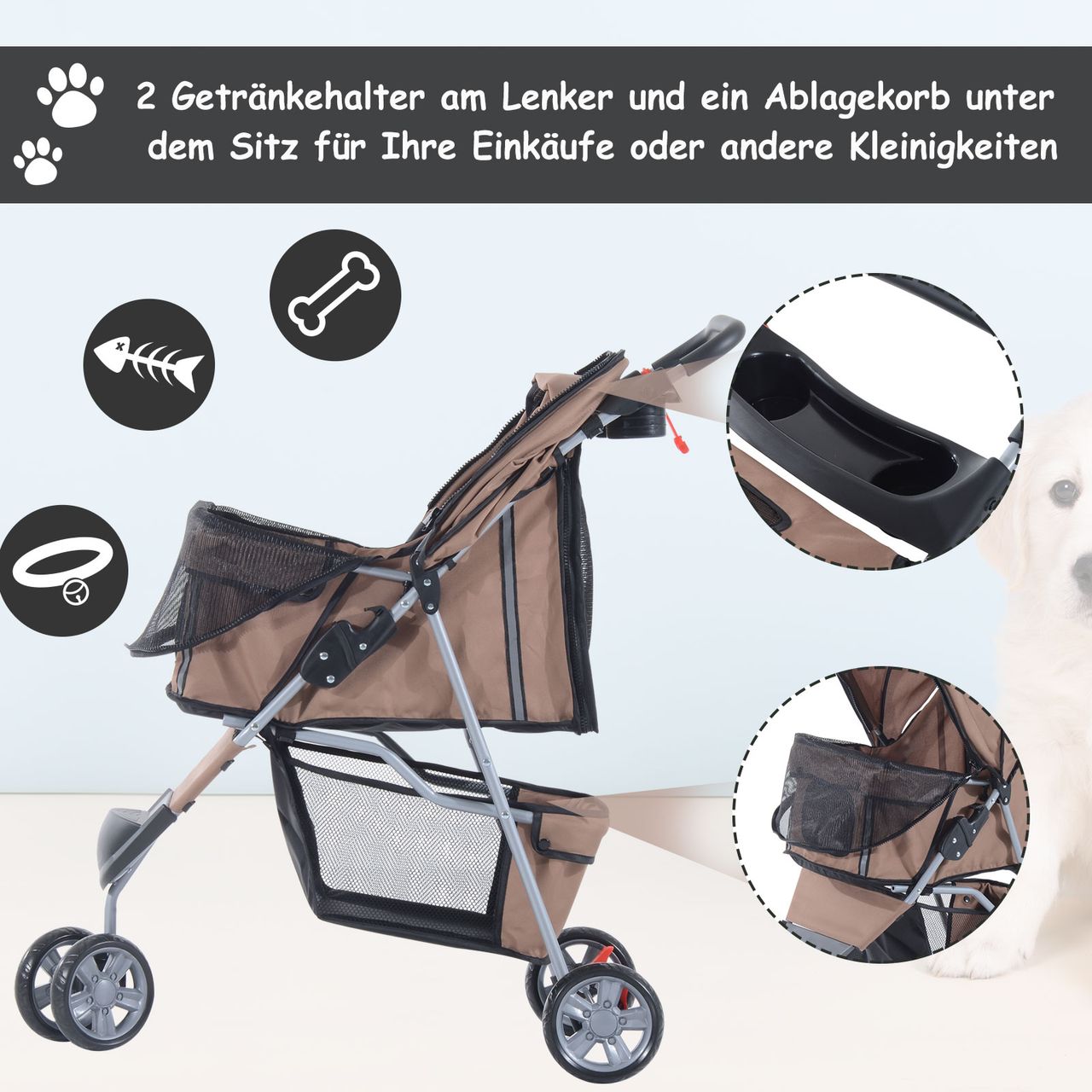 PawHut Hundewagen Hundebuggy Katzenwagen Tierbuggy Pet Stroller Hunde 4 Farben