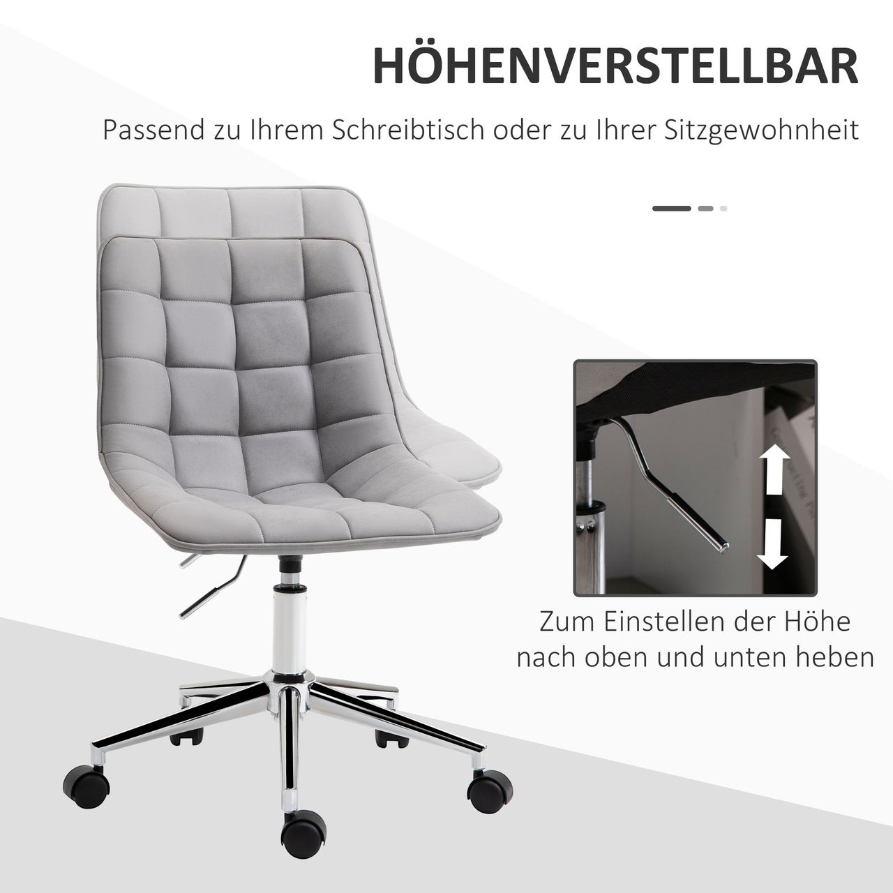 HOMCOM Bürostuhl Drehstuhl Schreibtischstuhl höhenverstellbar 360° drehbar Mikrofaser Schaumstoff Hellgrau 60x 60x90 cm