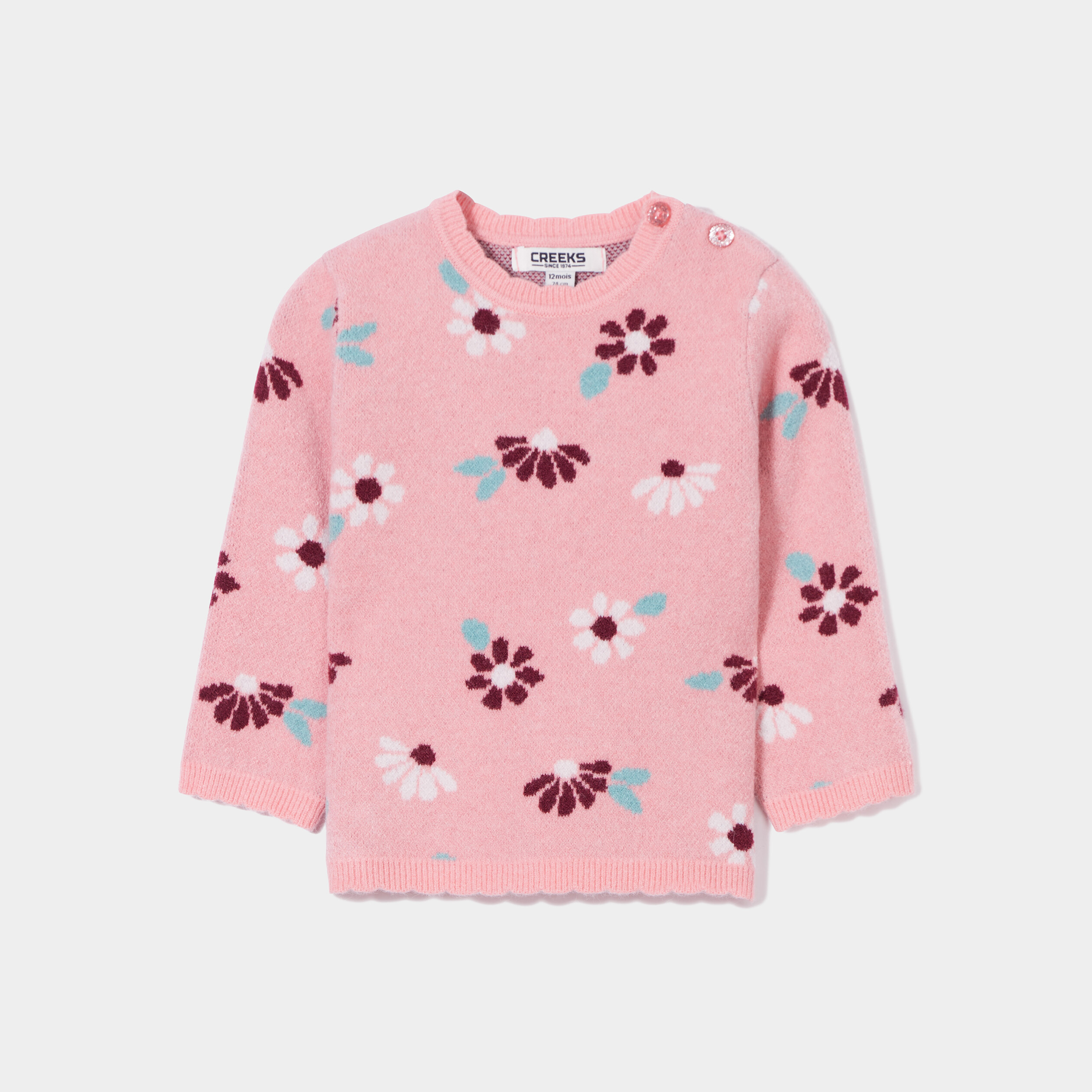 Pull boutonné bord festonné Creeks rose bébé fille | La Halle