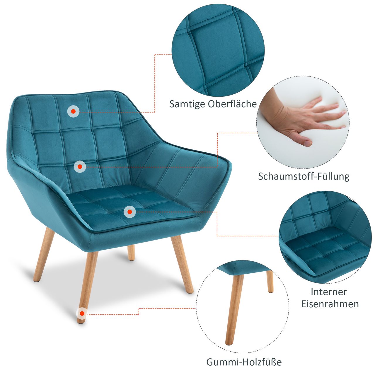 HOMCOM Einzelsessel Ohrensessel Relaxsessel Grün 68,5 x 61 x 72,5 cm