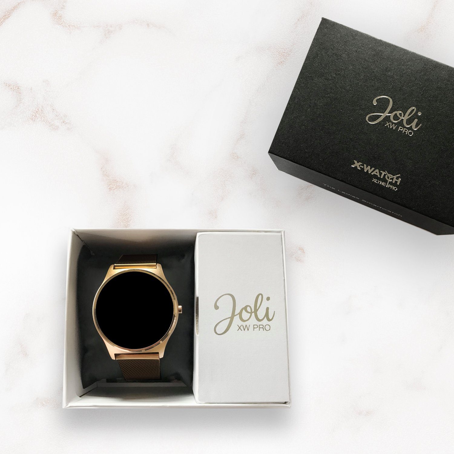 X-Watch JOLI XW PRO Damen Smartwatch (3,9 cm/1,22 Zoll, iOS und Android) Diamond Black, Damen Smart Watch, Fitness Tracker, Milanaise Armband, 9mm flach, Blutsauerstoff, Blutdruck, Puls, Kalorien, Schlaf, für iPhone/Huawei/Samsung uvm.
