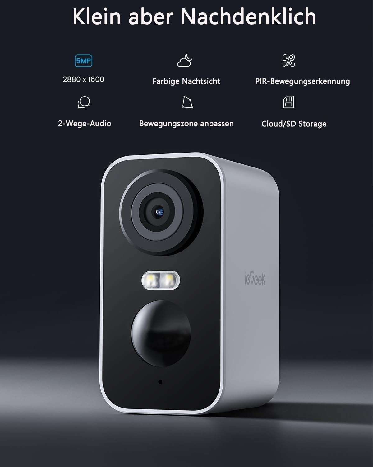 ieGeek 5MP Drahtlose Überwachungskameras Aussen Kamerasystem für zu Hause Überwachungskamera (außen/innen, Intelligente KI-Erkennung,Multi-User-Sharing,Cloud/SD Storage, Überwachung mit Bewegungslicht, Akku Kamera,Farbige Nachtsicht,WiFi IP, PIR-Bewe