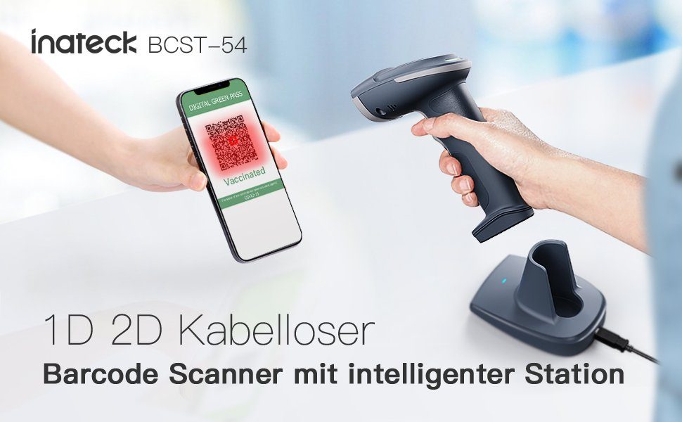 Inateck Inateck 2D Barcode Scanner, 2.4Ghz Intelligente Station Handscanner