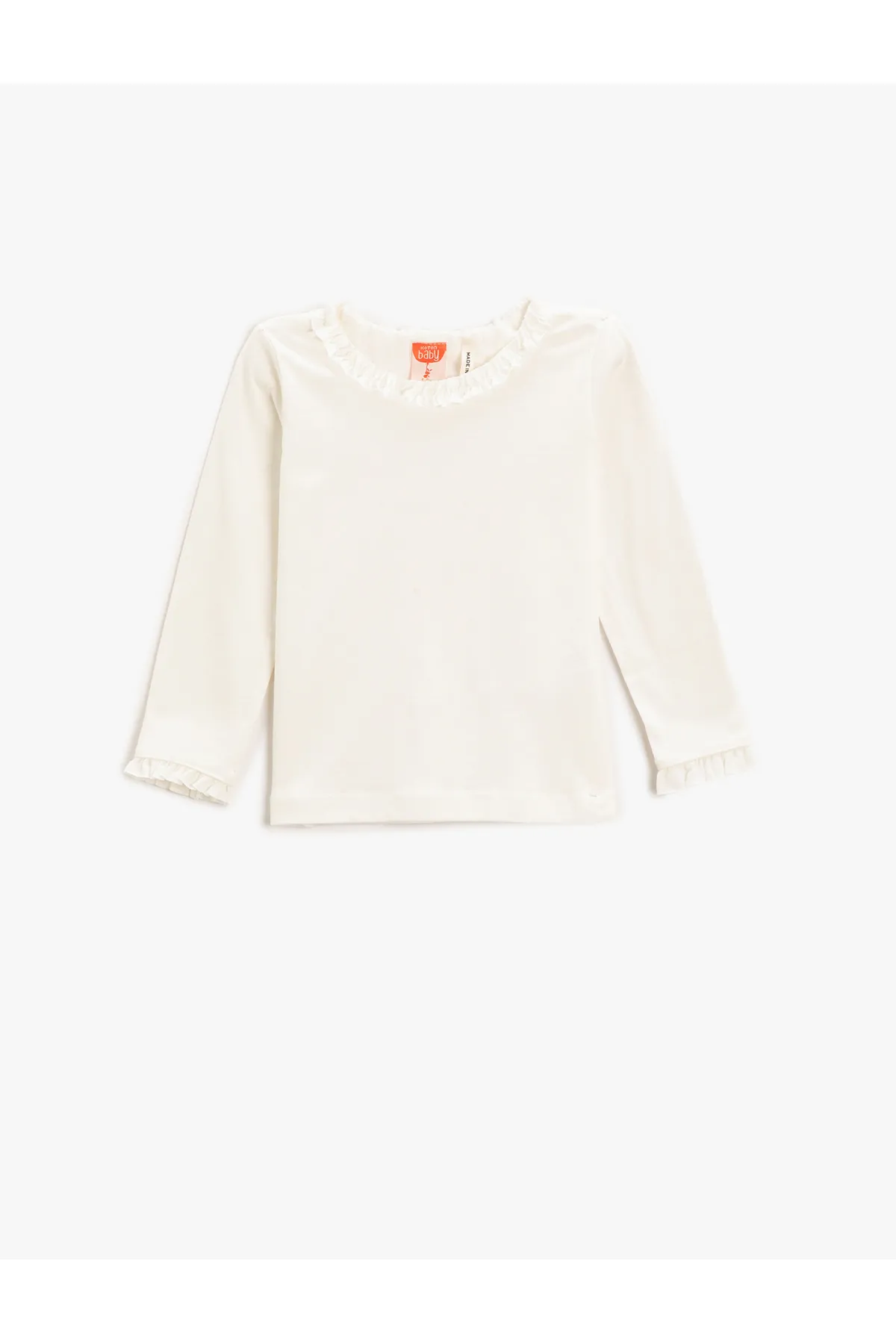 Koton  Basic-Rundhals-Langarm-T-Shirt aus Baumwolle mit Rüschendetail