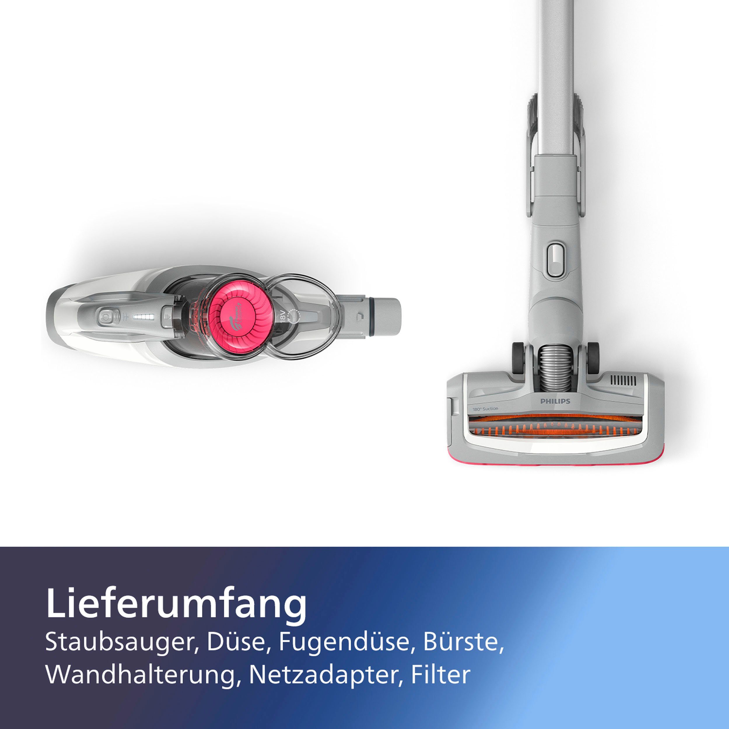 Philips Akku-Stielstaubsauger FC6723/01 SpeedPro, beutellos, 180°-Saugdüse, 30 Min. Akkulaufzeit, weiß