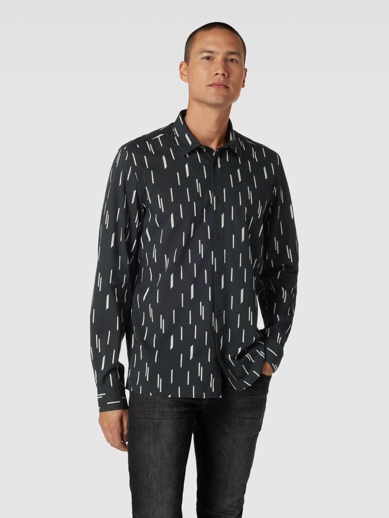 Straight Fit Freizeithemd mit Allover-Print in schwarz