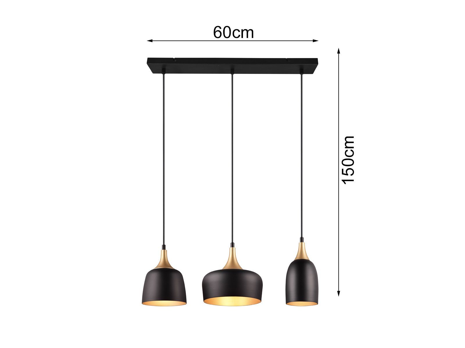 meineWunschleuchte LED Pendelleuchte, Dimmfunktion, LED wechselbar, warmweiß, Designer Balken-Lampe übern Esstisch 3 flammig Schwarz Gold dimmbar