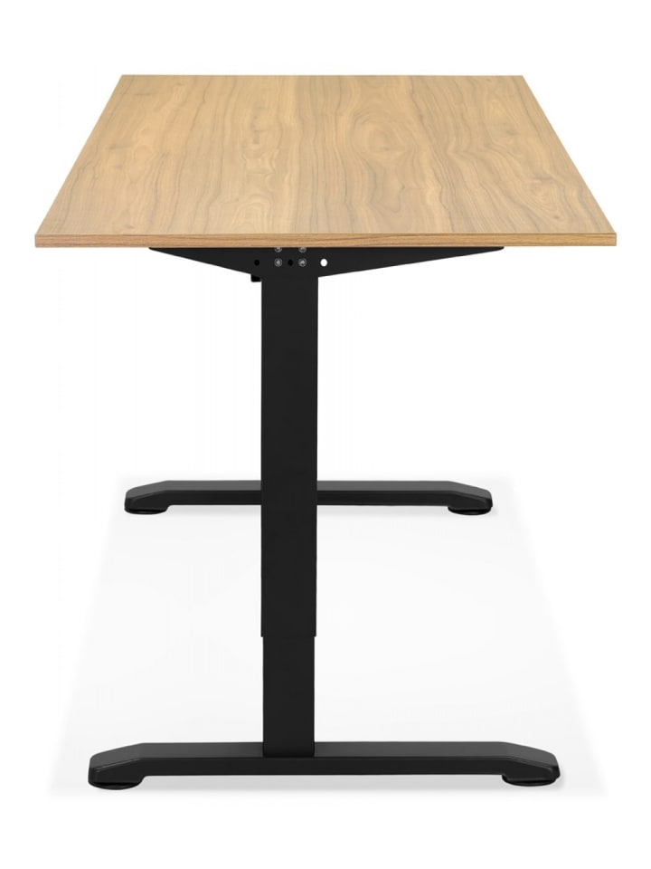 KADIMA DESIGN Höhenverstellbarer Schreibtisch aus Naturholz und Metall in Beige-Schwarz günstig kaufen