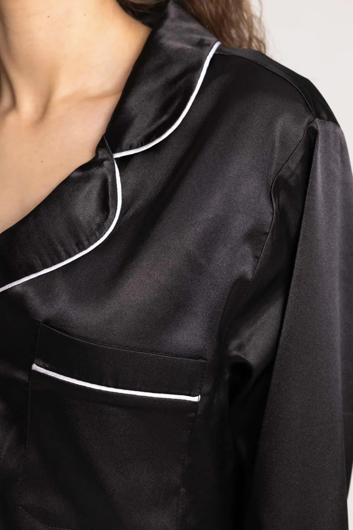 DeFacto  Fall in Love – Lässiges Satin-Oberteil mit Pyjama-Kragen in normaler Passform