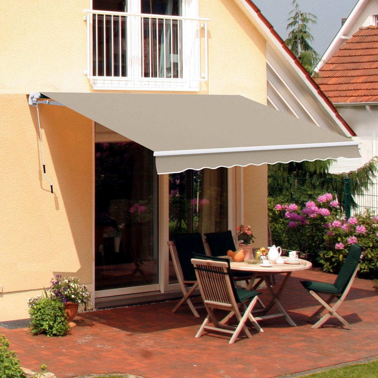 Outsunny Markise Alu-Markise Aluminium-Gelenkarm-Markise 3x4m Sonnenschutz Balkon Beige