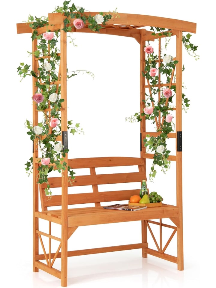 COSTWAY Gartenbank mit Rosenbogen in Hellbraun günstig kaufen onesize