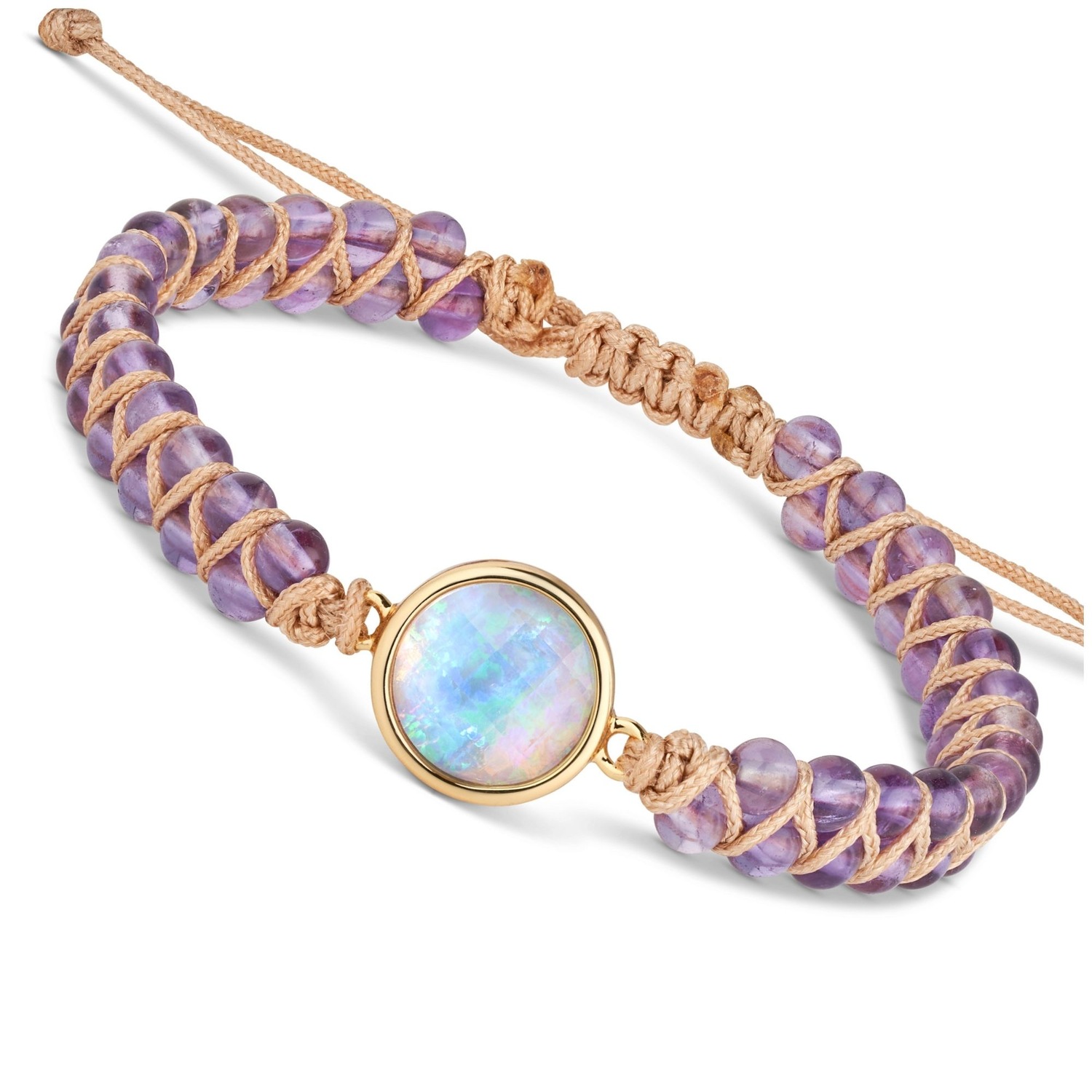 Yoga Armband - Amethyst Edelstein Perlen Violett mit Kristall Anhänger