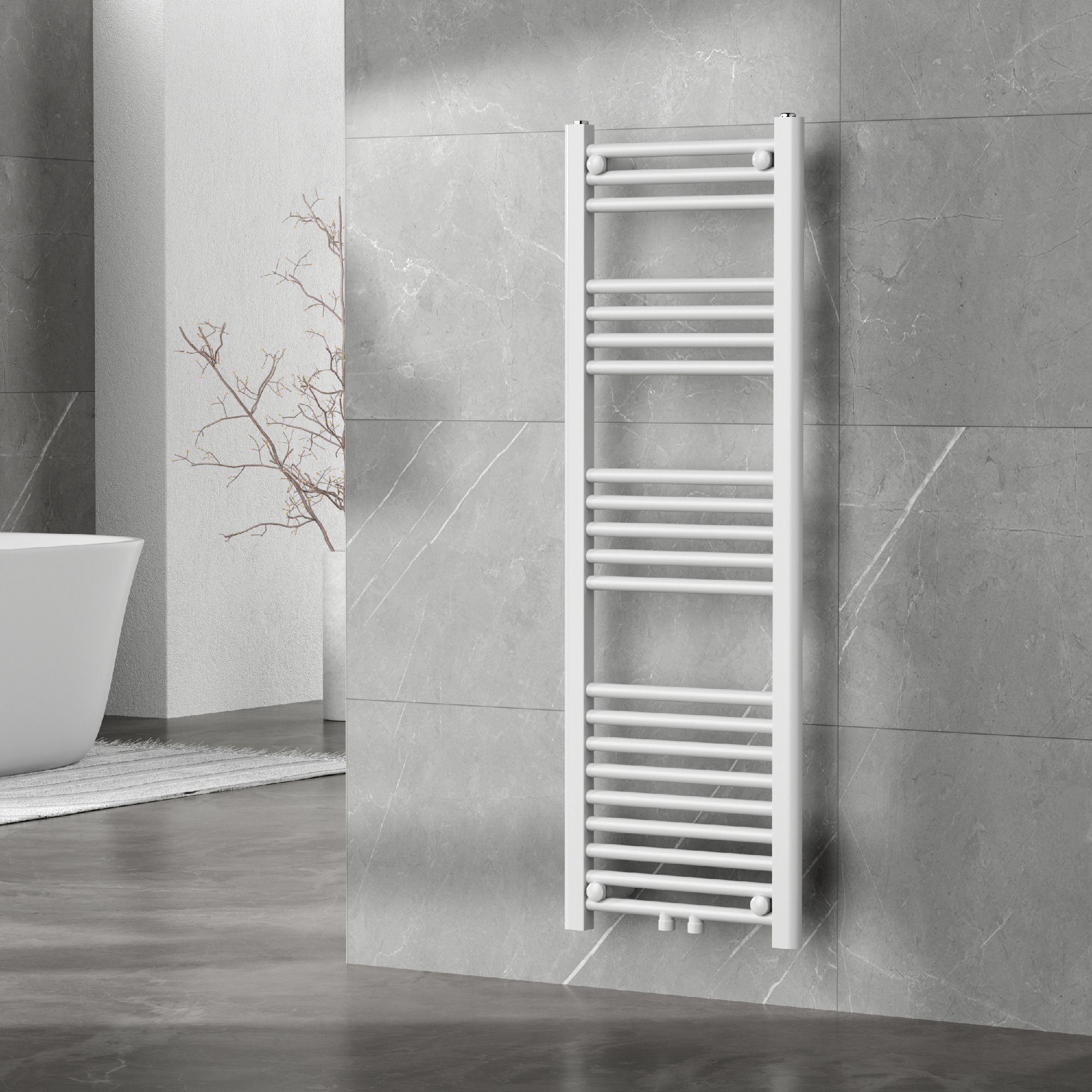 neu.haus Badheizkörper, Voss Handtuchheizkörper mit Stangen 120 x 40 cm Weiß