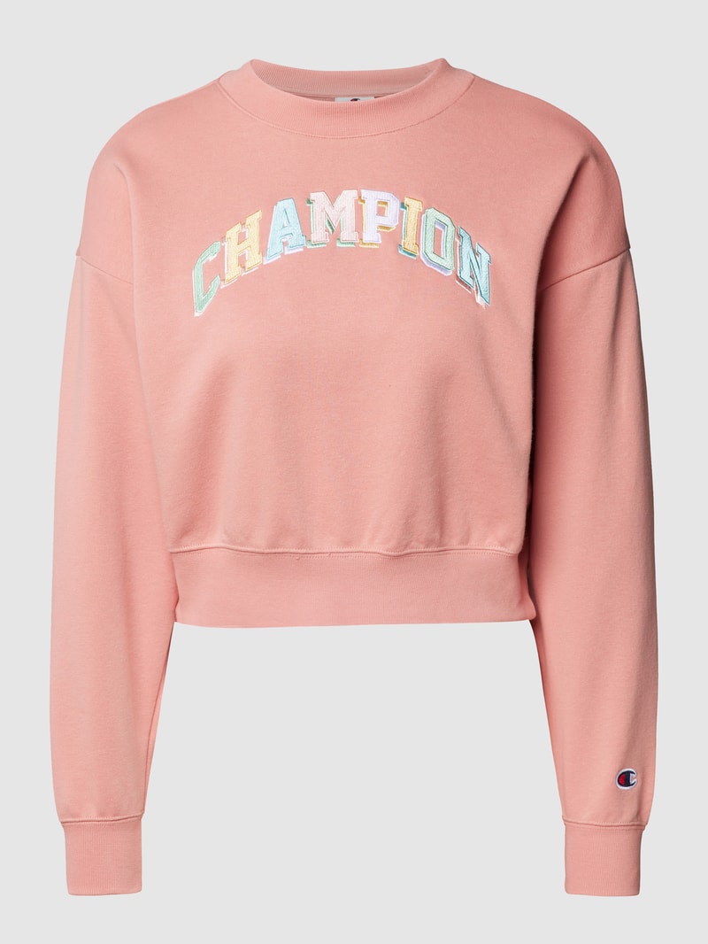 Cropped Sweatshirt mit Label-Schriftzug in Glanz-Optik in koralle