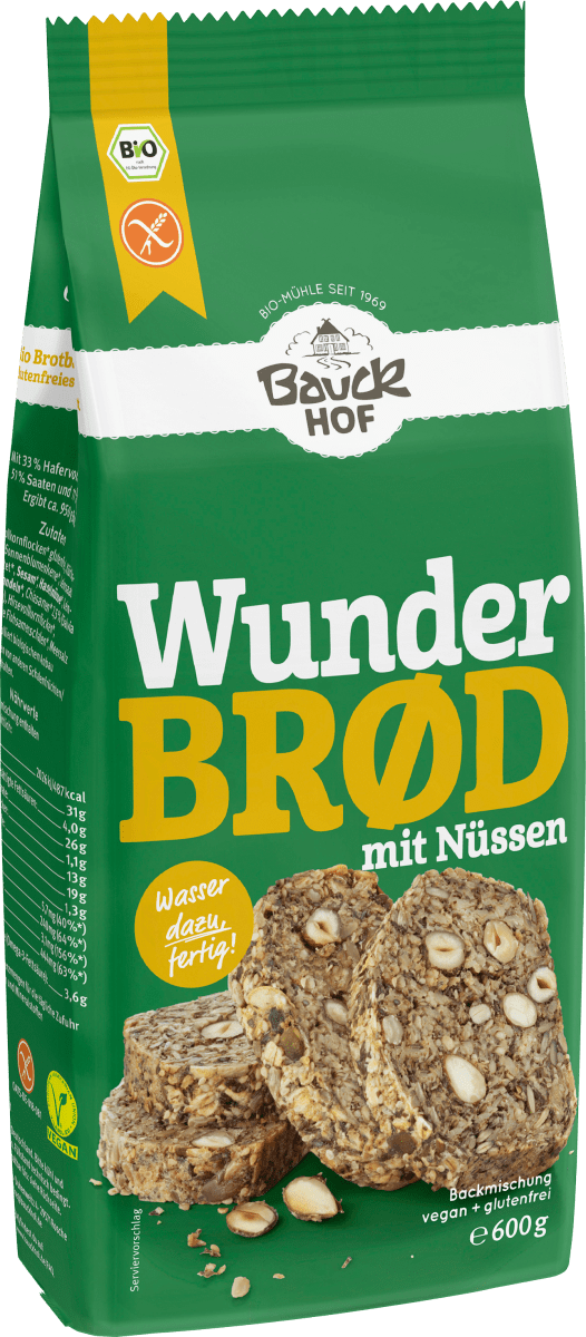 Backmischung Wunderbrot mit Nüssen, glutenfrei, 600 g