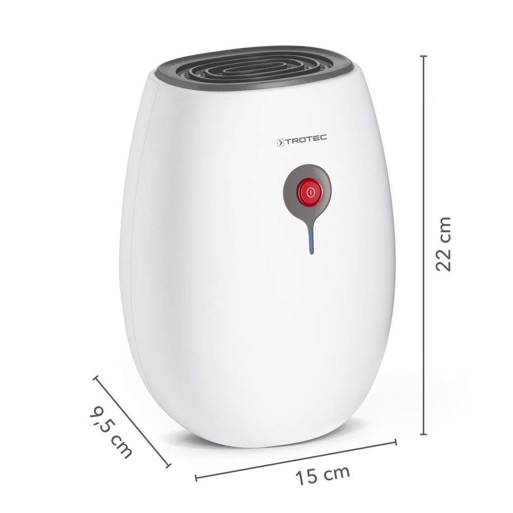 TROTEC Luftentfeuchter TTP 2 E, für 12 m³ Räume, Entfeuchtung 0,22 l/Tag, Tank 0,50 l, Peltier-Luftentfeuchter