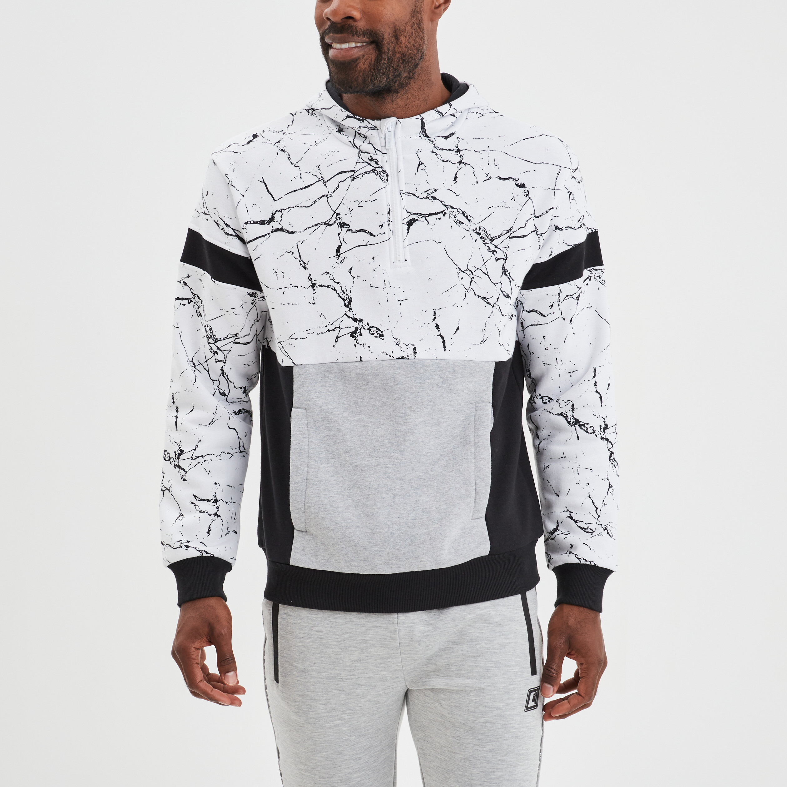 Sweat à capuche hoodie zippé Liberto blanc homme | La Halle