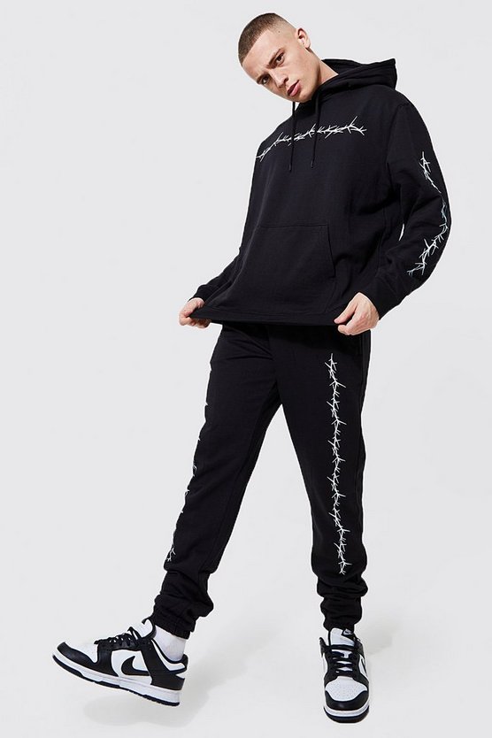Recycelter Oversize Trainingsanzug mit Print und Kapuze