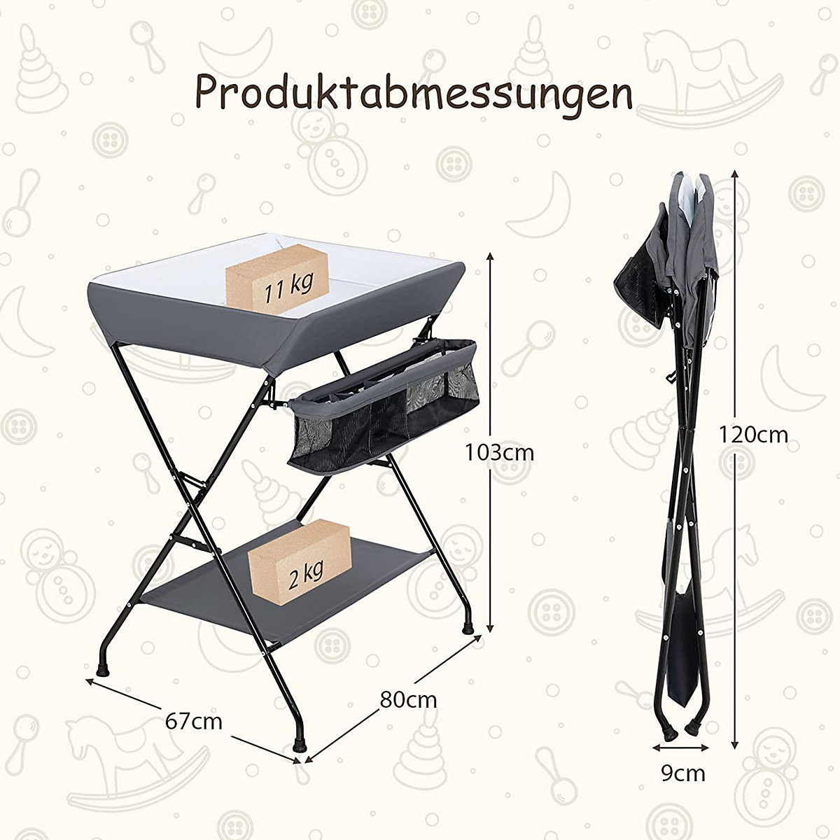 Wickeltisch Klappbar Wickelkommode mit Aufbewahrungskorb