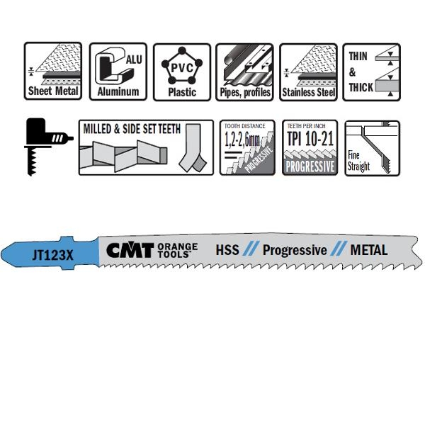 CMT JT123X-5 Listovi ubodne pile HSS progresivni T-prihvat metal 5 komada
