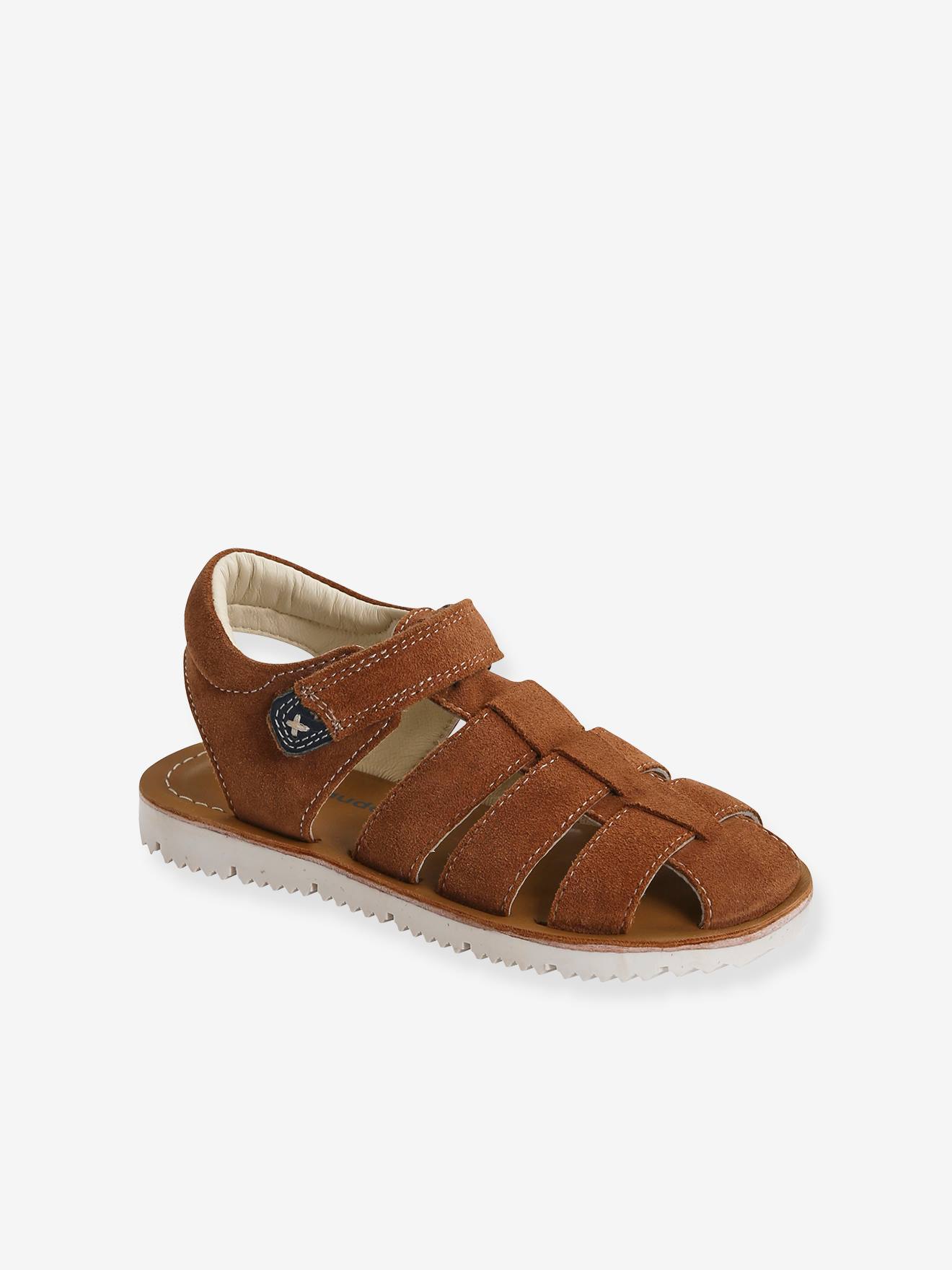 Sandales cuir scratchées garçon kaki