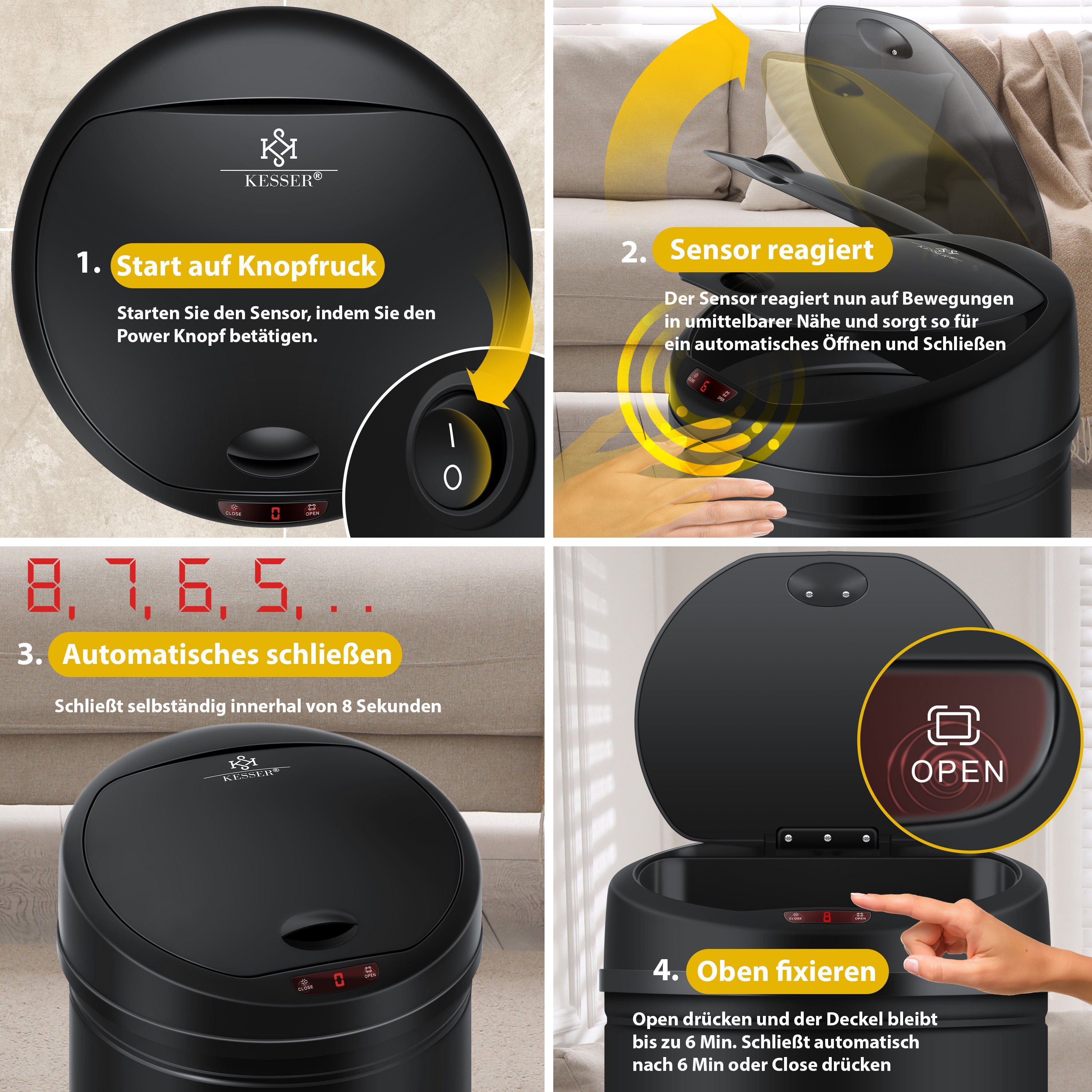 KESSER Mülleimer, Automatik Sensor Mülleimer Abfalleimer Abfall EDELSTAHL