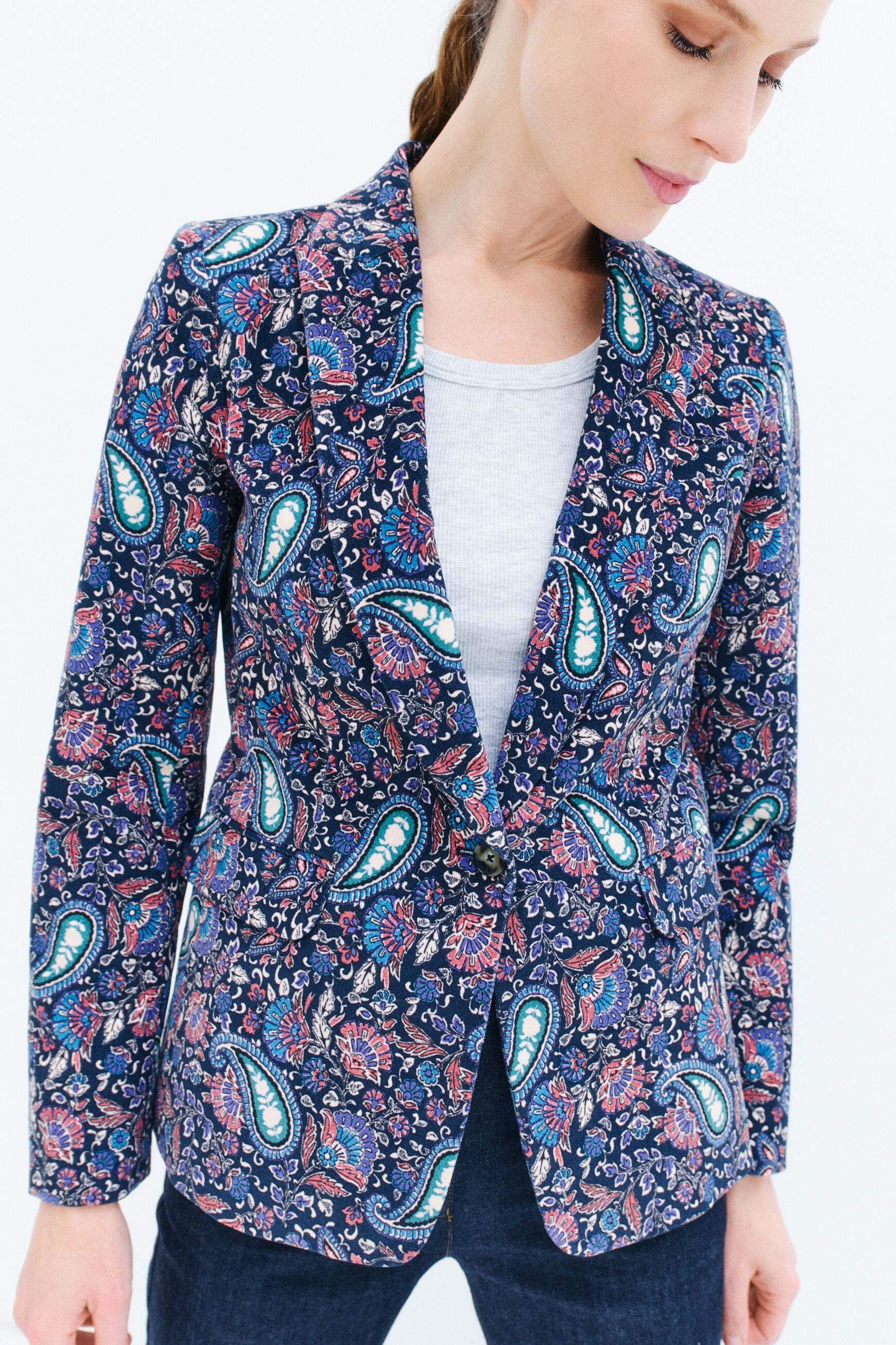 blazer aurora print bleu marine femme