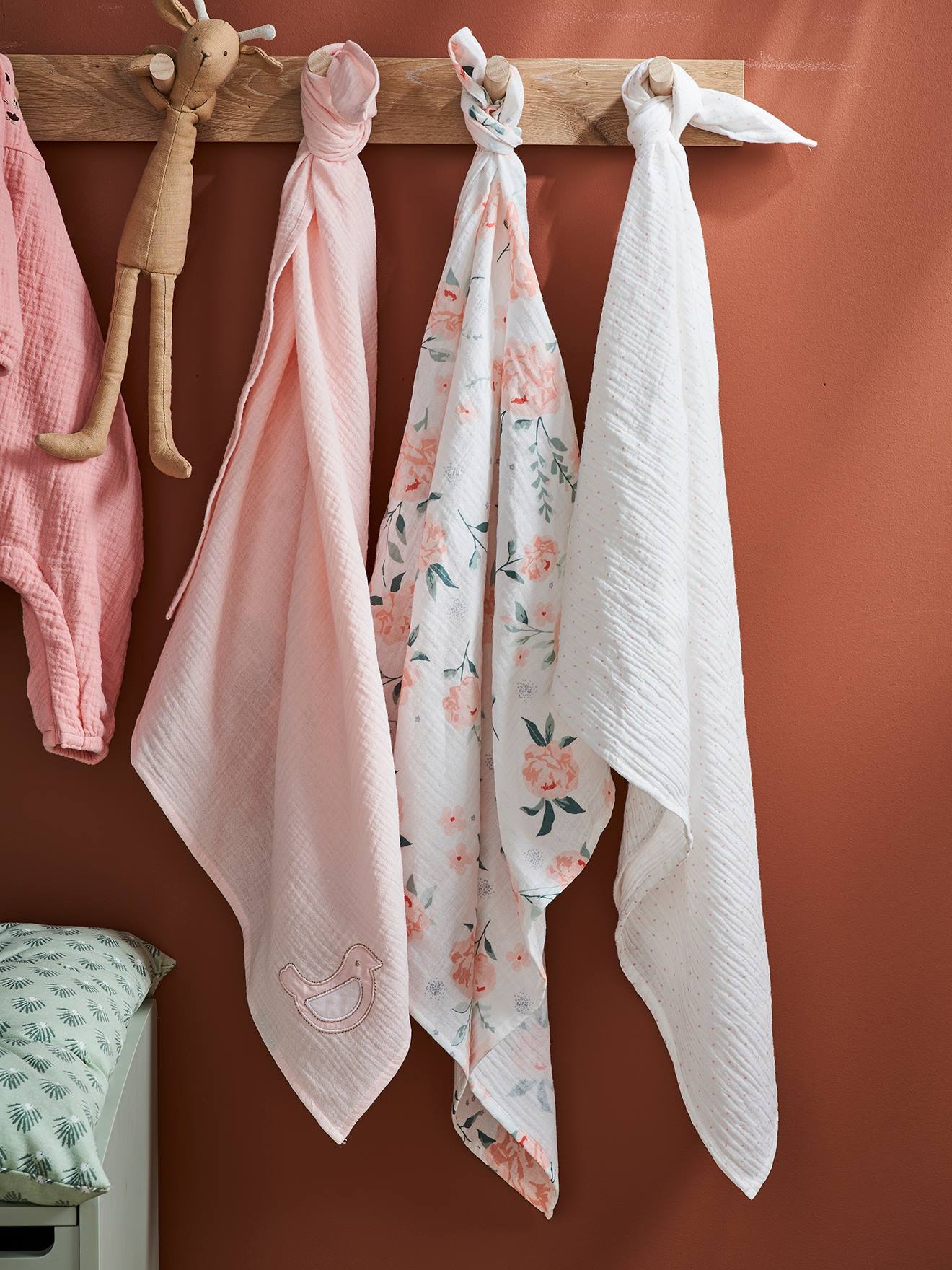 Lot de 3 langes EAU DE ROSE rose