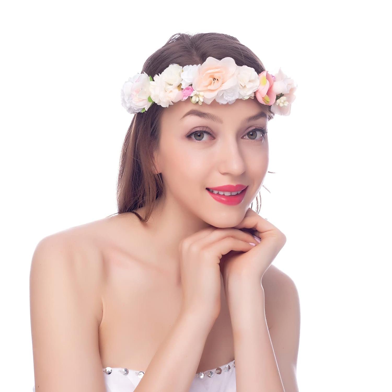 COUNJOYING Haarband Damen Haarband Mädchen Blumenkranz Haare für Hochzeit Party 50cm Lang